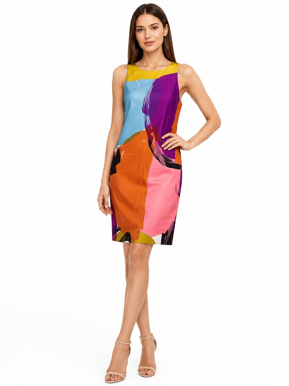 Ann Taylor Abstract Print Colorblock Sleeveless Shift Dress Size 6P